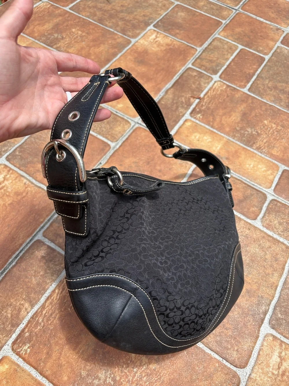 Vintage Y2K Coach Soho Signature Jacquard Mini Hobo Bag Leather 1460